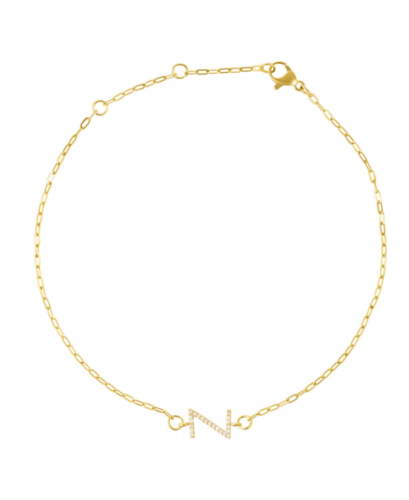 Золотой браслет на ногу ADORNIA с фианитами Pave Sideways Initial