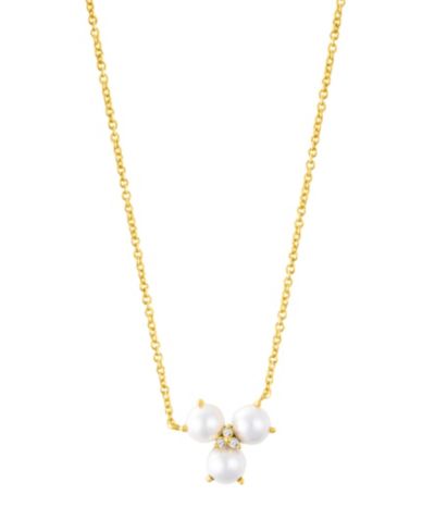 ADORNIA Gold Adjustable Freshwater Cultivated Pearl Cubic Zirconia 3-Point Flower Necklace