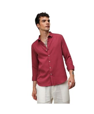 Campus Sutra Men's Blush Red Self-Design Striped Shirt