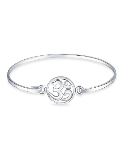 Bling Jewelry Om Symbol Aum Sanskrit Yoga Bangle Cuff Bracelet .925 Sterling Silver 7.5"