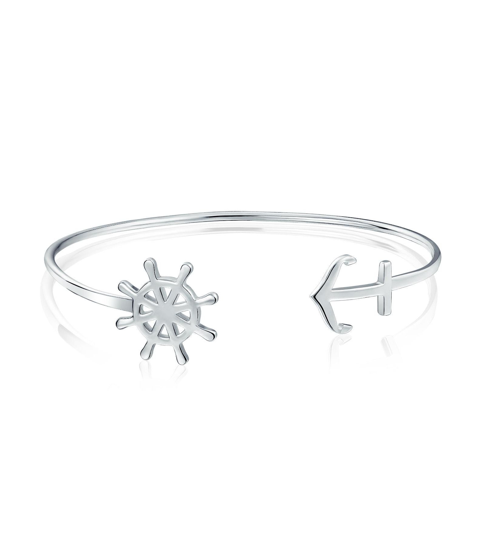 Bling Jewelry Браслет-манжет Bangle Cuff Nautical Ocean Vacation Ship Wheel Layering Boat Anchor Sterling Silver