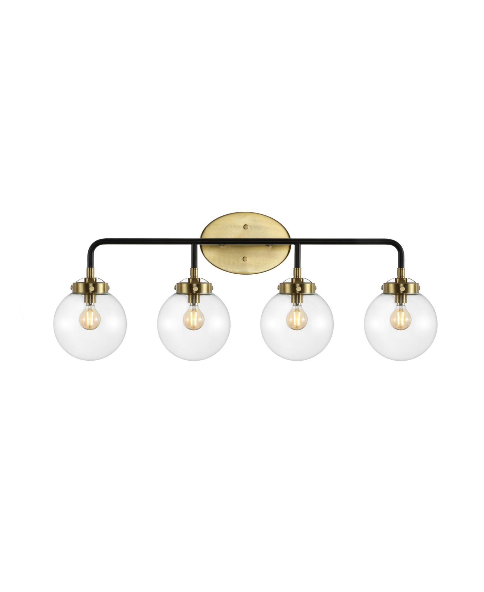 JONATHAN Y Caleb 30.75" 4-Light Contemporary Transitional Iron/Glass LED Vanity Light, Brass