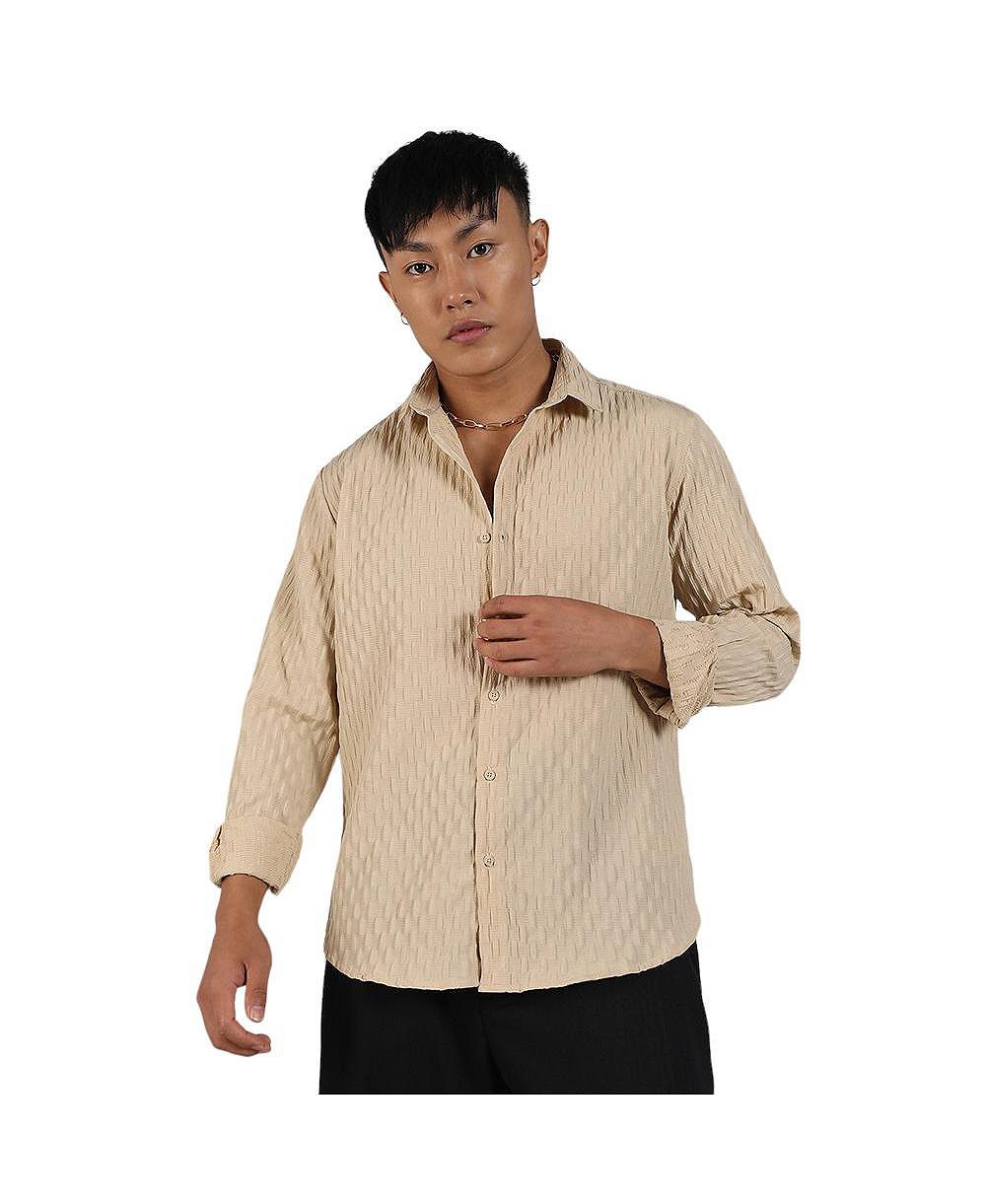 Men's Butter Yellow Crinkled-Weave Shirt