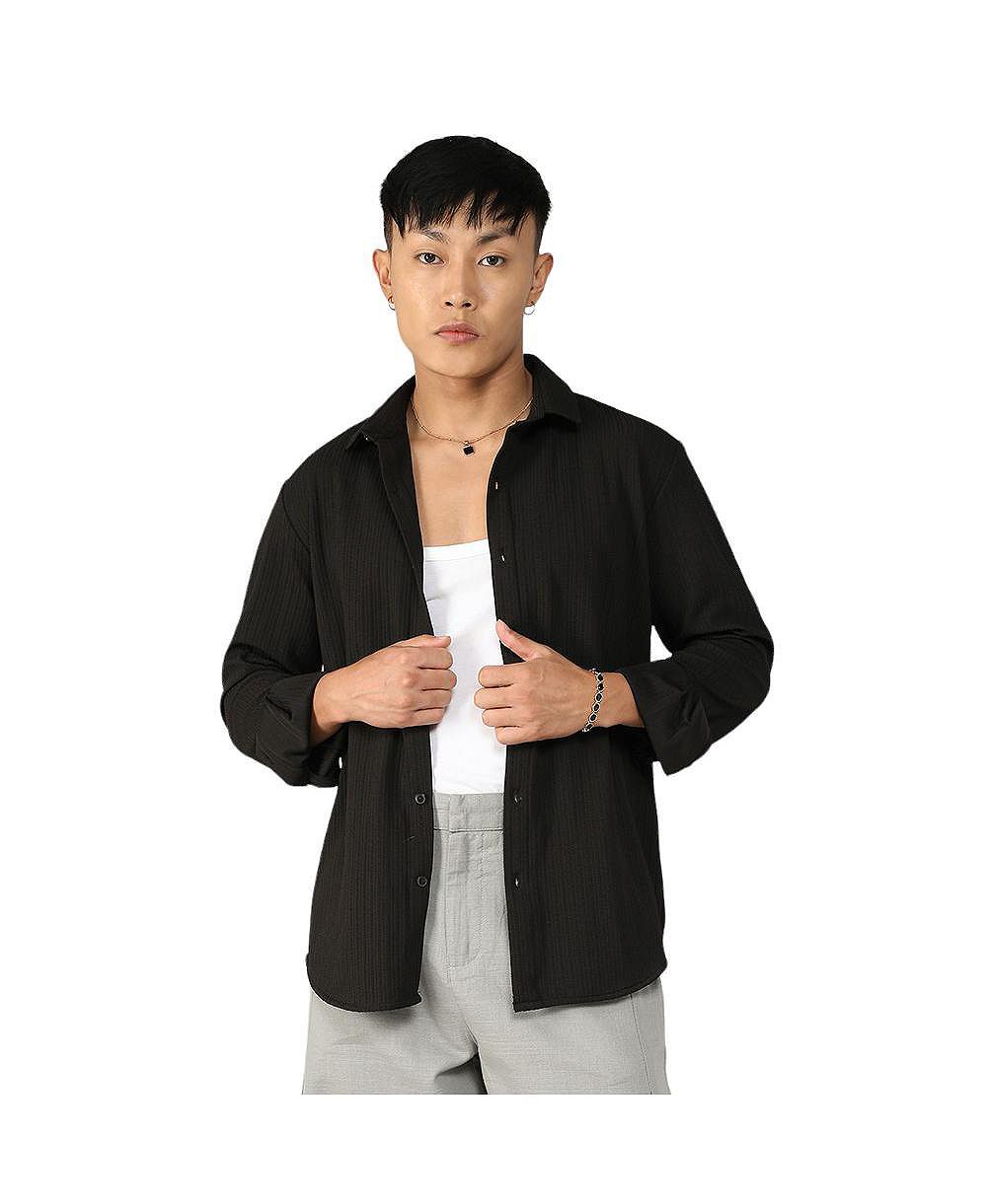 Мужская рубашка Campus Sutra Onyx Black Stripe-Creased