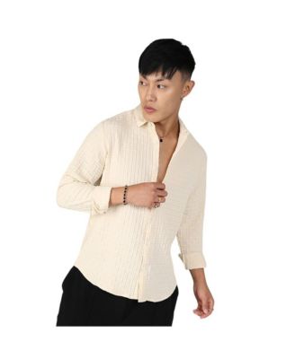 Men's Pale Yellow Textured Weave Shirt