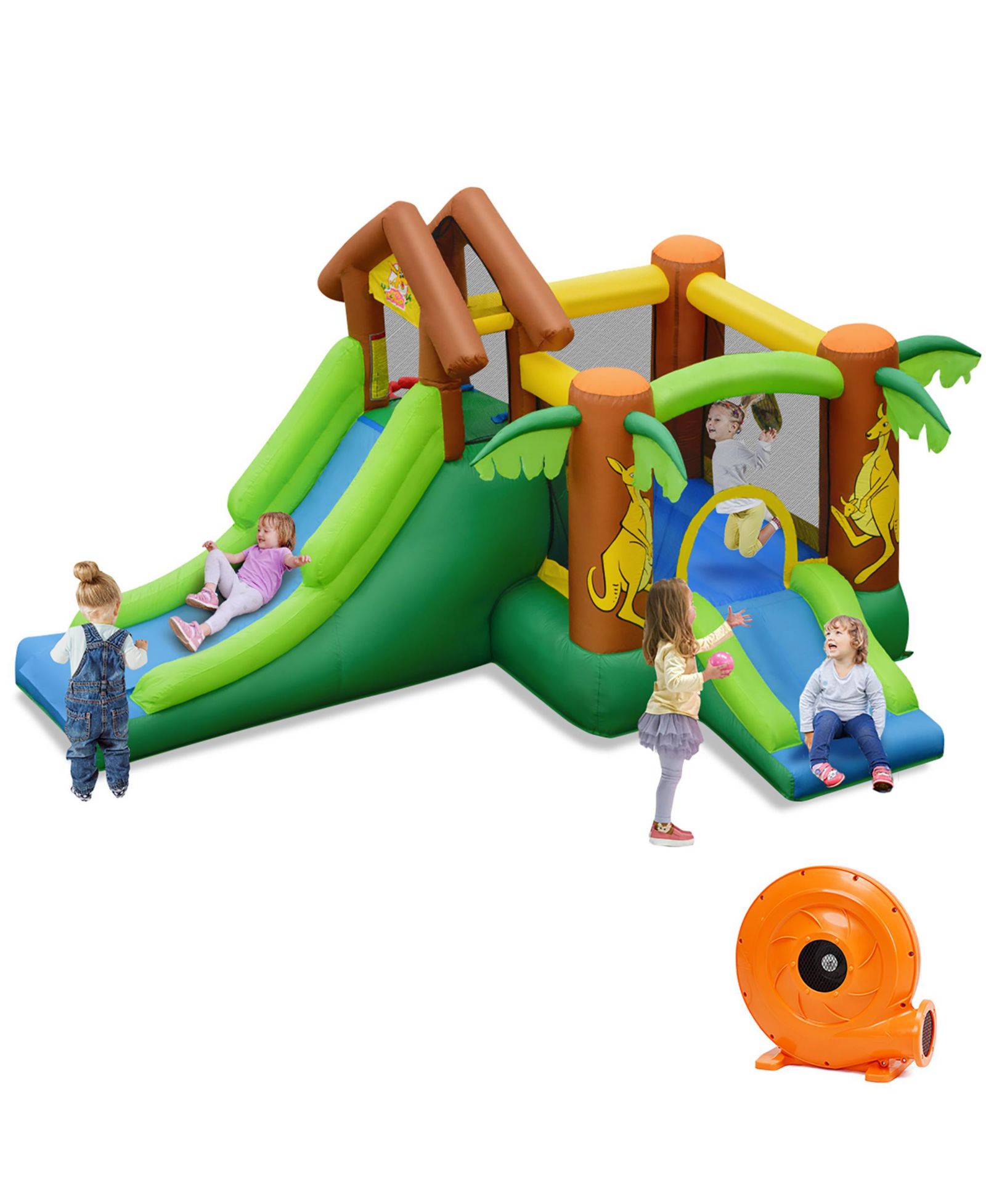 Надувной игровой комплекс Costway Jungle Bounce House с двойной горкой