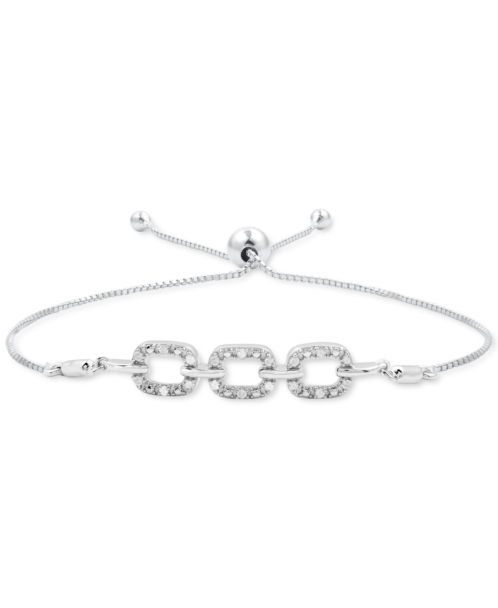 Браслет Bolo Diamond Oval Triple Link в Sterling Silver (1/6 ct. t.w.)