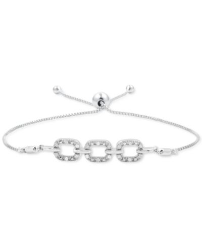 Diamond Oval Triple Link Bolo Bracelet (1/6 ct. t.w.) in Sterling Silver