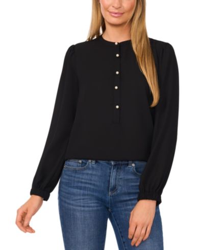 Женская блузка CeCe Crewneck Faux-Pearl-Button