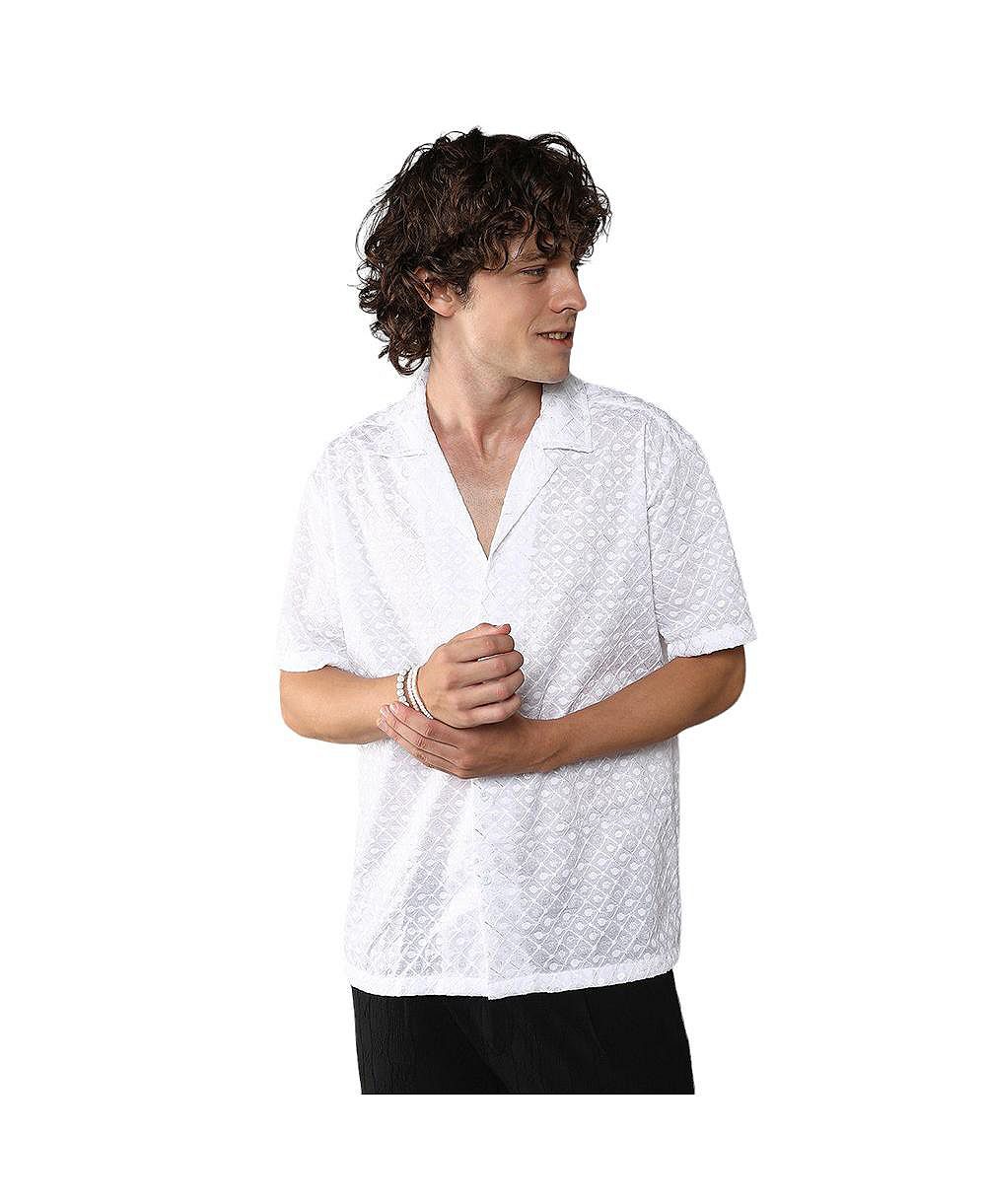 Мужская рубашка Chalk White Embroidered Circular