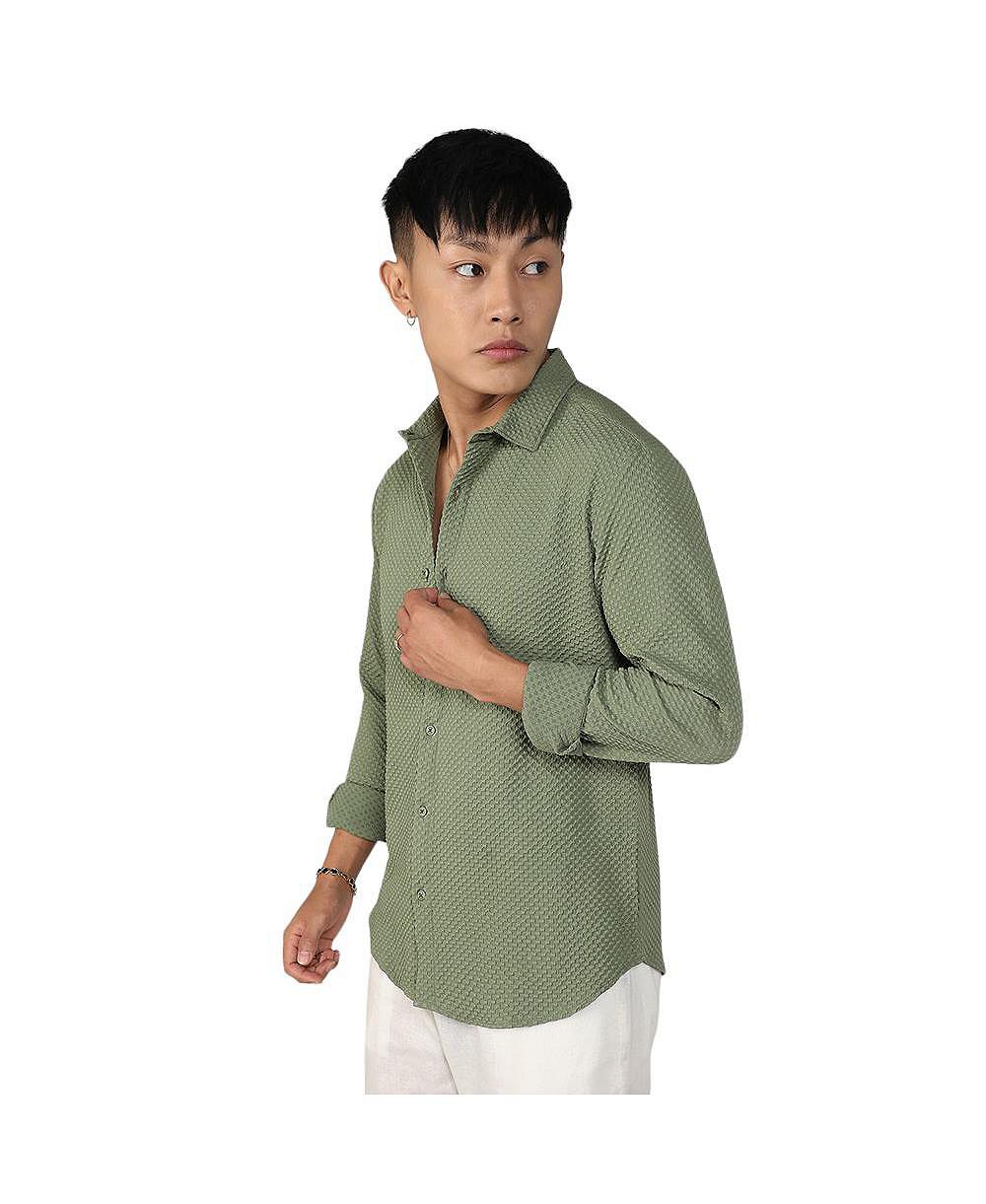 Men's Pistachio Green Textured Micro Buffalo Check Shirt