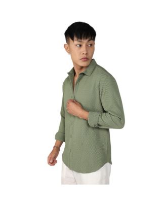 Men's Pistachio Green Textured Micro Buffalo Check Shirt