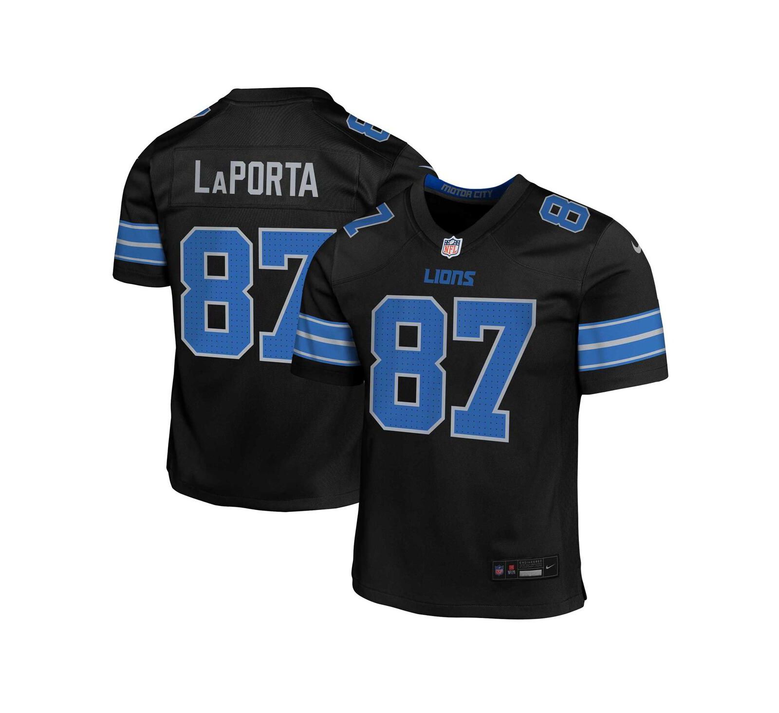 Детская игровая джерси Nike Sam LaPorta, черная, Detroit Lions Alternate Player Game