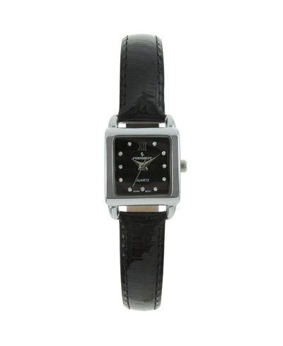Peugeot Women's 20mm Square Watch with Glossy Black Leather Strap