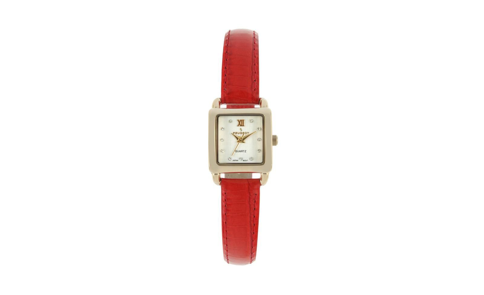 Peugeot Women's 20mm Square Watch with Glossy Red Leather Strap
