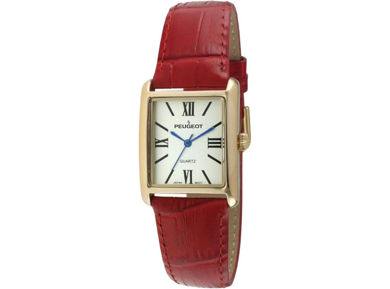 Женские часы Peugeot Tank Watch Roman Dial Red Leather Strap