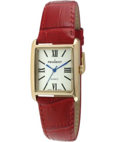 Женские часы Peugeot Tank Watch Roman Dial Red Leather Strap