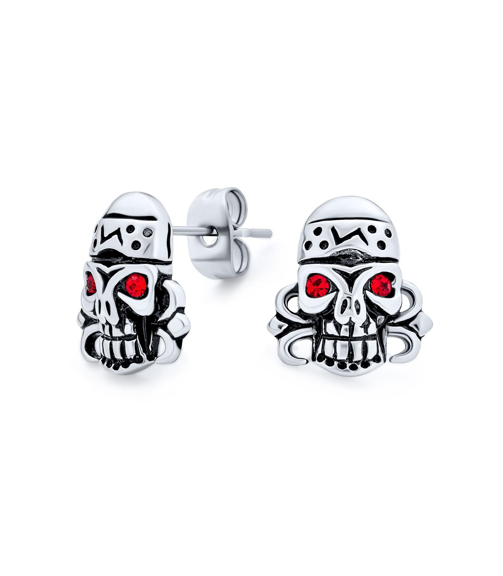 Bling Jewelry Devil Red Eye Dia De Los Muertos Pirate Skull Stud Earrings Stainless Steel