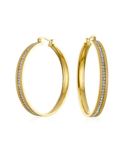 Bling Jewelry Big Channel Set CZ Statement Hoop Earrings Silver Tone Stainless Steel