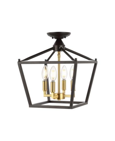 JONATHAN Y Plains 4-Light Modern Farmhouse Metal Open-Frame Pagoda LED Semi Flush Mount Mini Lantern