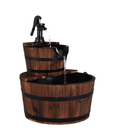 Деревянный водопадный фонтан SKONYON 2-Tiers Outdoor Barrel with Pump