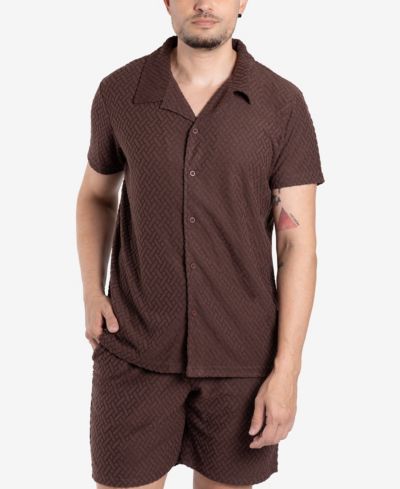 Мужская рубашка SPRING + MERCER Casual Textured Camp Collar Short Sleeve