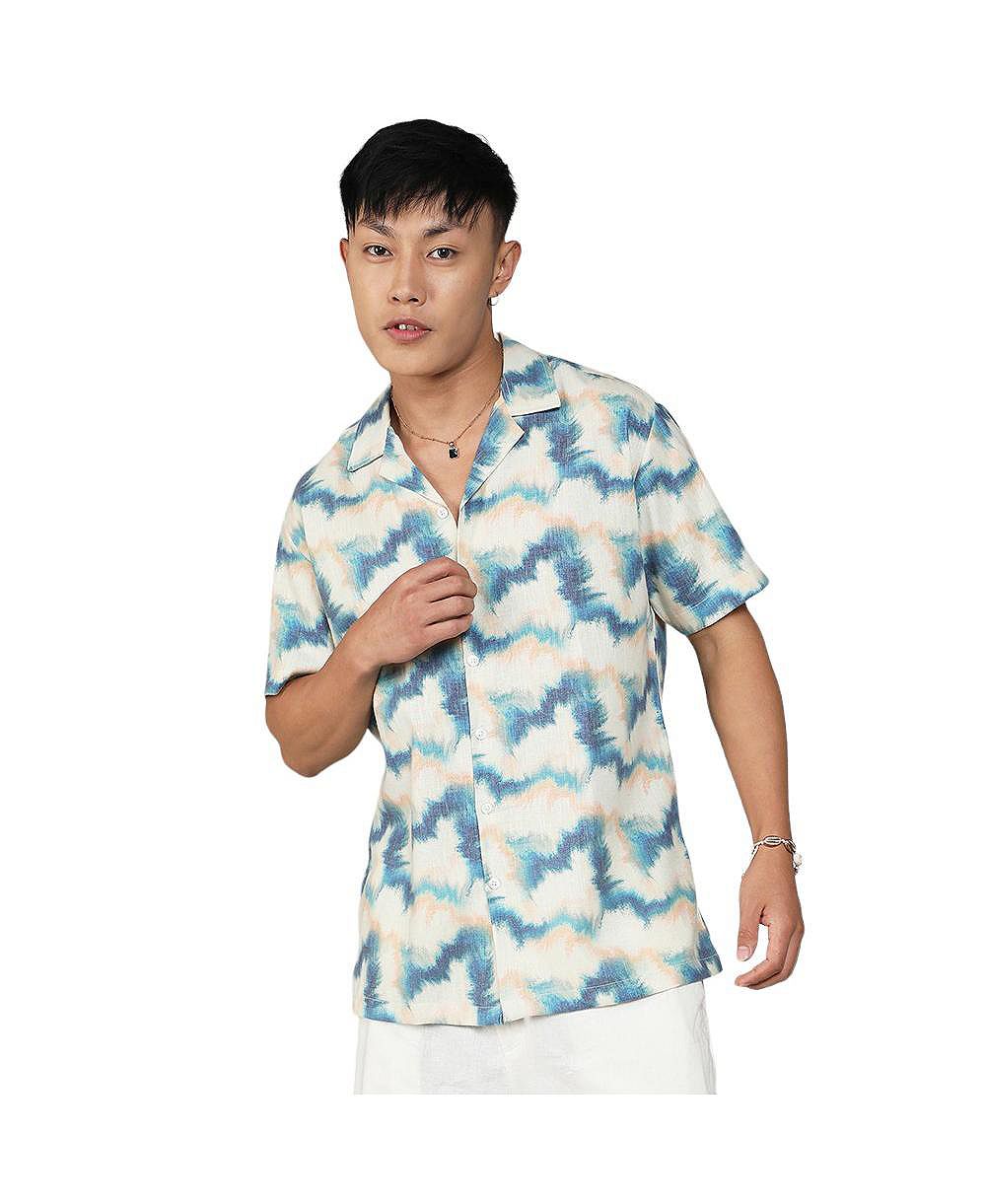 Мужская рубашка Campus Sutra Navy Blue & Off-White Ombre Lined
