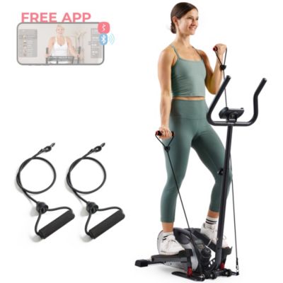 Sunny Health & Fitness Smart Compact Elliptical Cross Trainer with Handlebar and Exercise Bands, Magnetic Resistance, Bluetooth & SunnyFit App