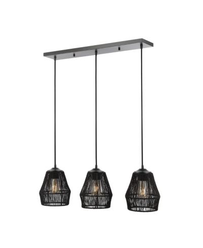 Ibiza Island 30" 3-Light Woven Rope/Metal Bohemian Coastal LED Linear Pendant, Black