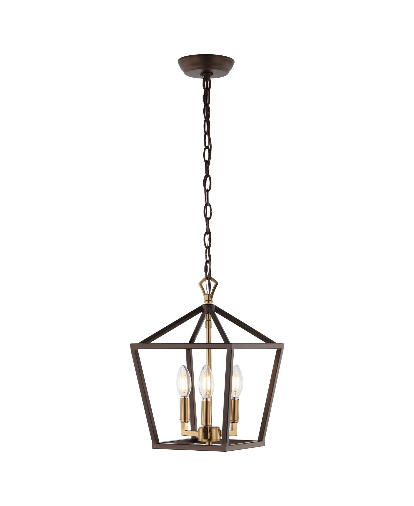 Ojai 10" 3-Light Iron Classic Modern Lantern LED Pendant, Oil Rubbed Bronze/Brass Gold