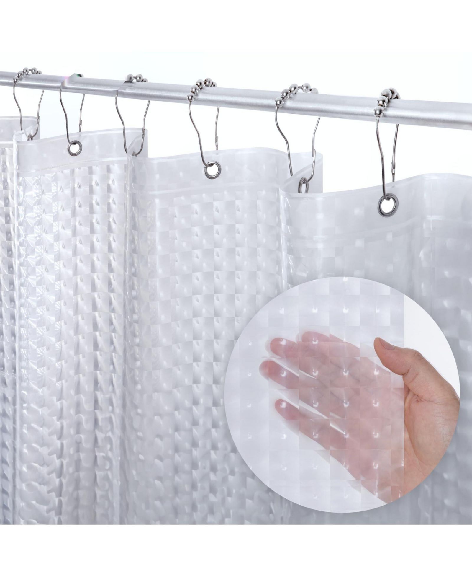 Штора для душа Liba 72" W x 72" H 3D Clear Pebble 8G Heavy Duty PEVA Shower Curtain