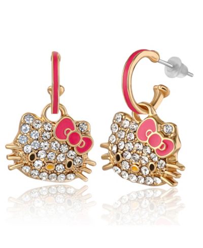 Hello Kitty Sanrio серьги-кольца с кристаллами Pave