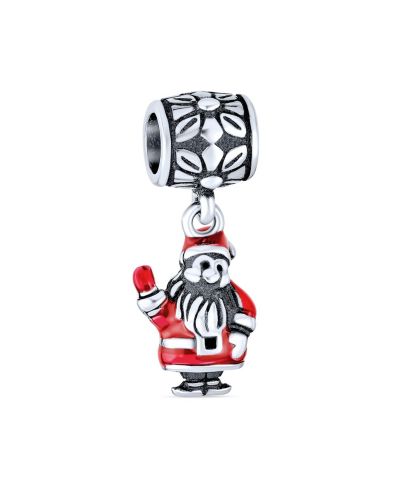 Bling Jewelry Santa Claus Enamel Dangle Charm Bead for Bracelet .925 Sterling Silver