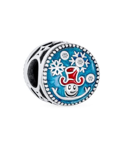 Bling Jewelry Sterling Silver Frozen Winter Christmas Red Hat Bead Blue Enamel Snowflake Charm for Bracelet