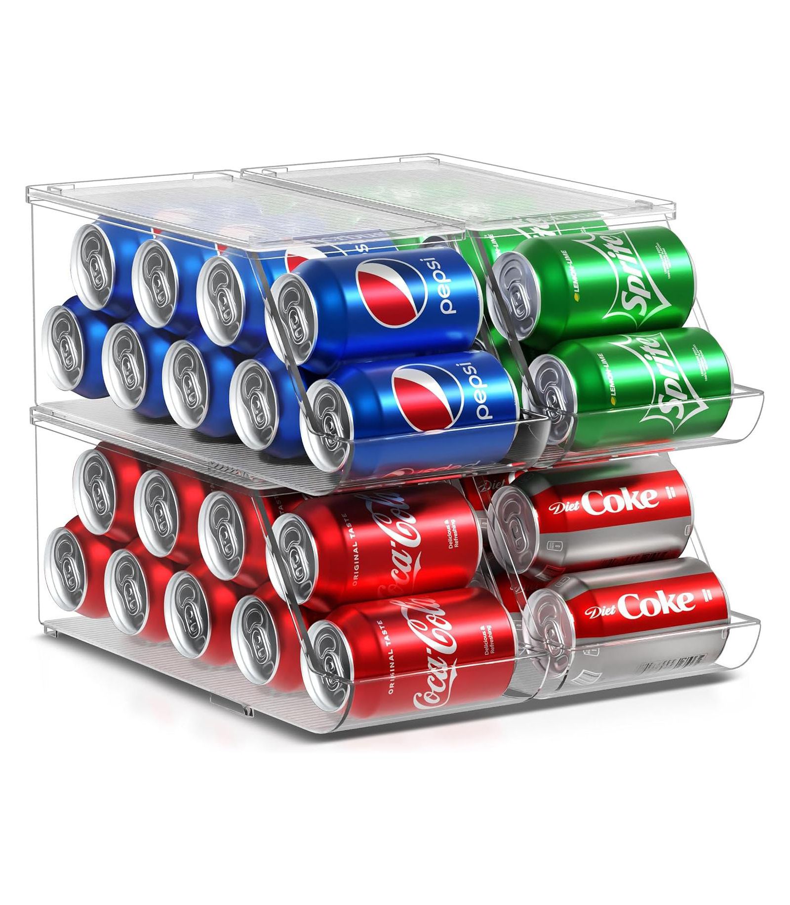 Sorbus 4-Pack Clear Plastic Soda Can Organizer with Lid - Holds 9 Cans Each