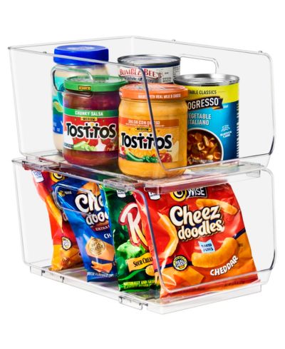 Sorbus 2 Pack Medium Clear Open Front Stackable Storage Bins - for Kitchen Pantry, Fridge, Home Storage, Organization and More