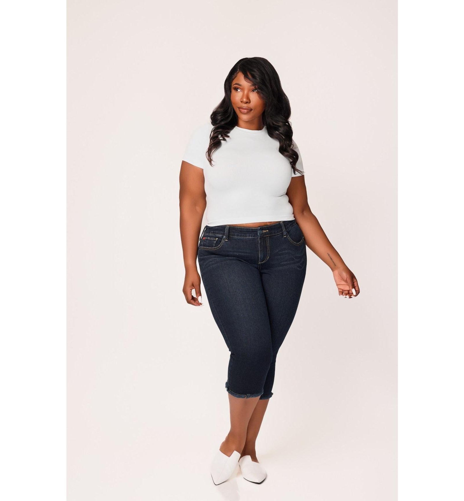 SLINK Jeans джинсы Plus Size деним Crop с необработанным краем