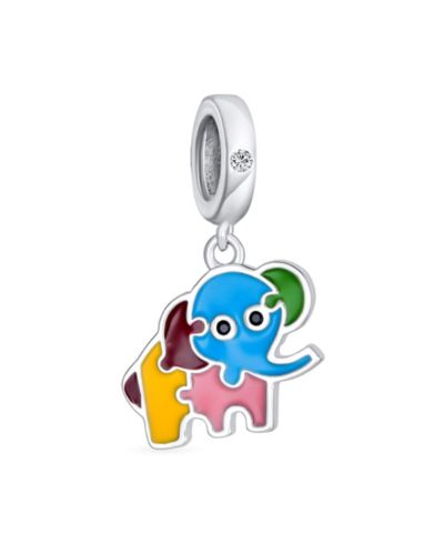 Bling Jewelry Multicolor Elephant Dangle Charm Bead for Bracelet .925 Sterling Silver
