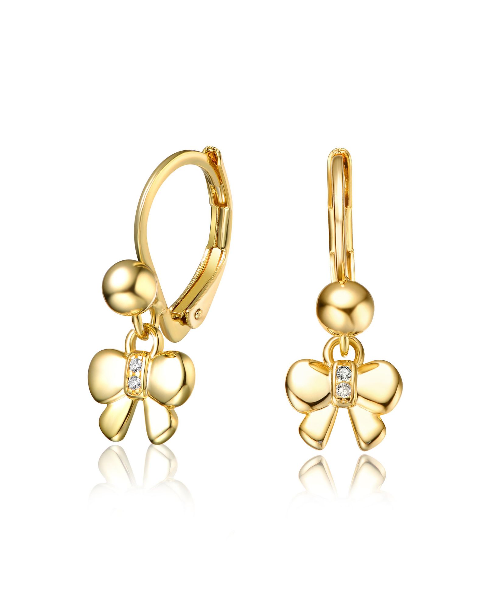 GiGiGirl Charming 14K Gold Plated Dainty CZ Bow Drop Lever-Back Earrings
