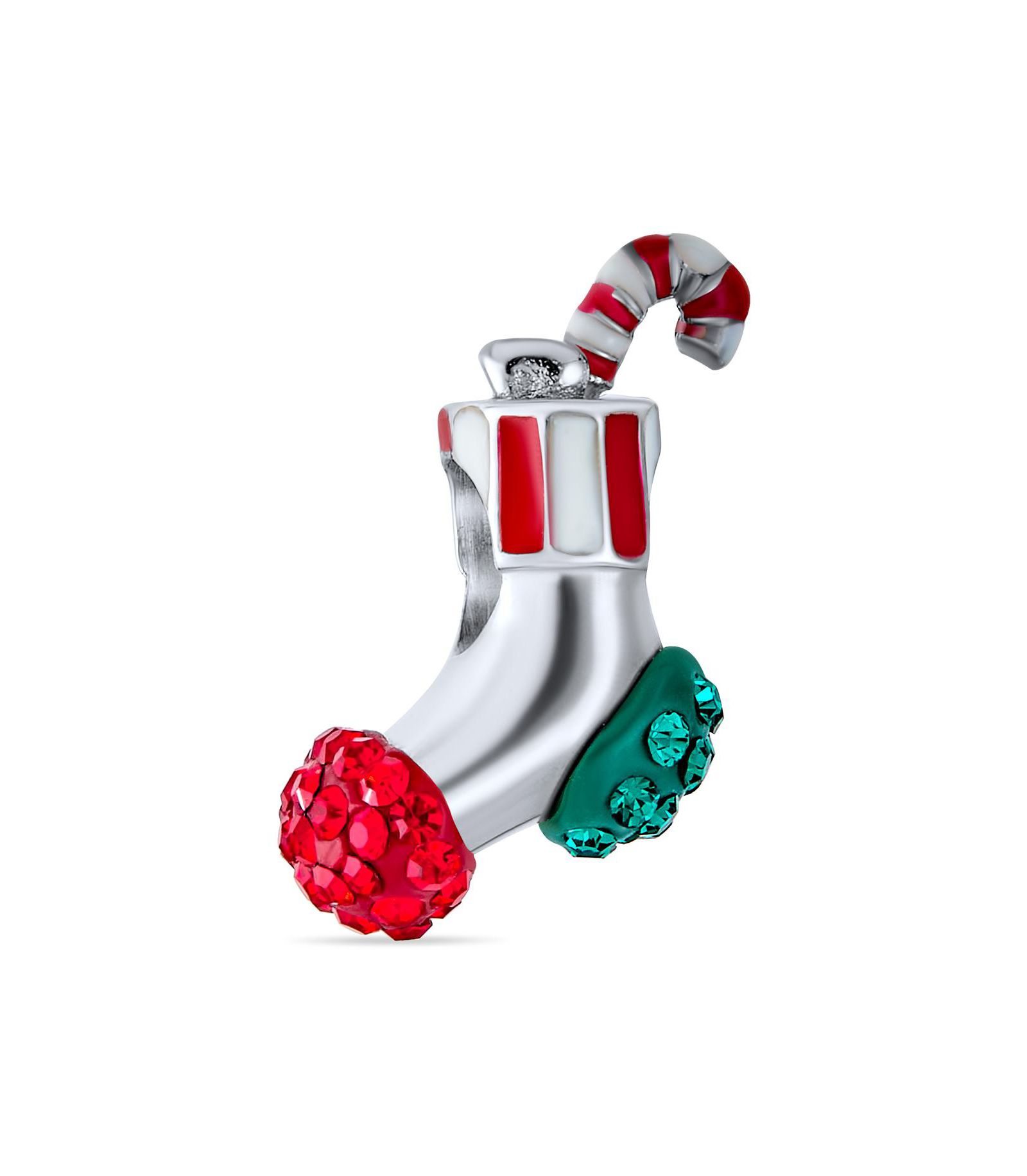 Подвеска-шарм Bling Jewelry Sterling Silver Red Green Crystal Candy Cane для браслета