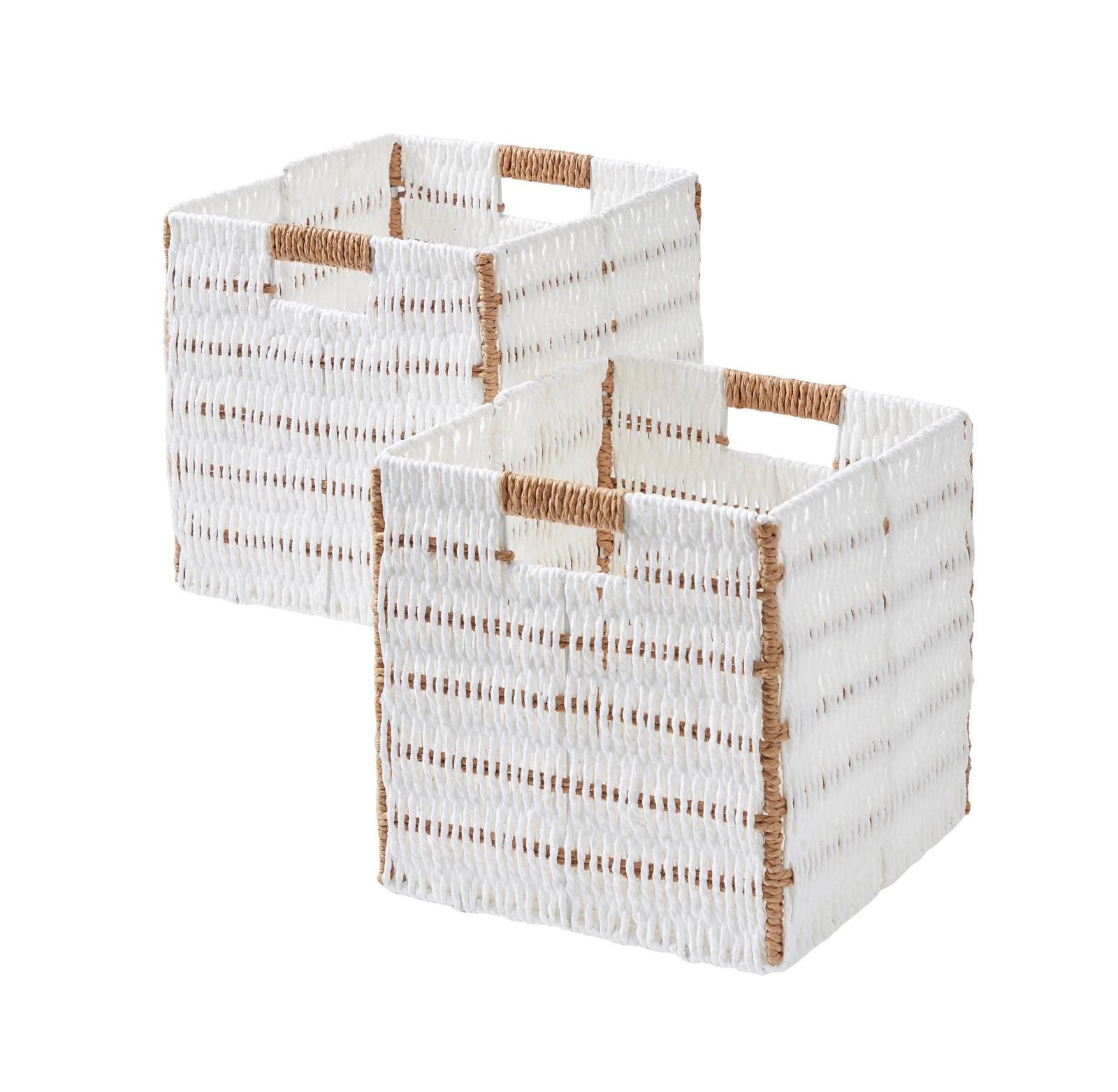 Ornavo Home Collapsible Paper Wicker 13 Inch Square Storage Cube Bin Basket - 2 Pack