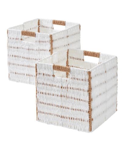 Ornavo Home Collapsible Paper Wicker 13 Inch Square Storage Cube Bin Basket - 2 Pack