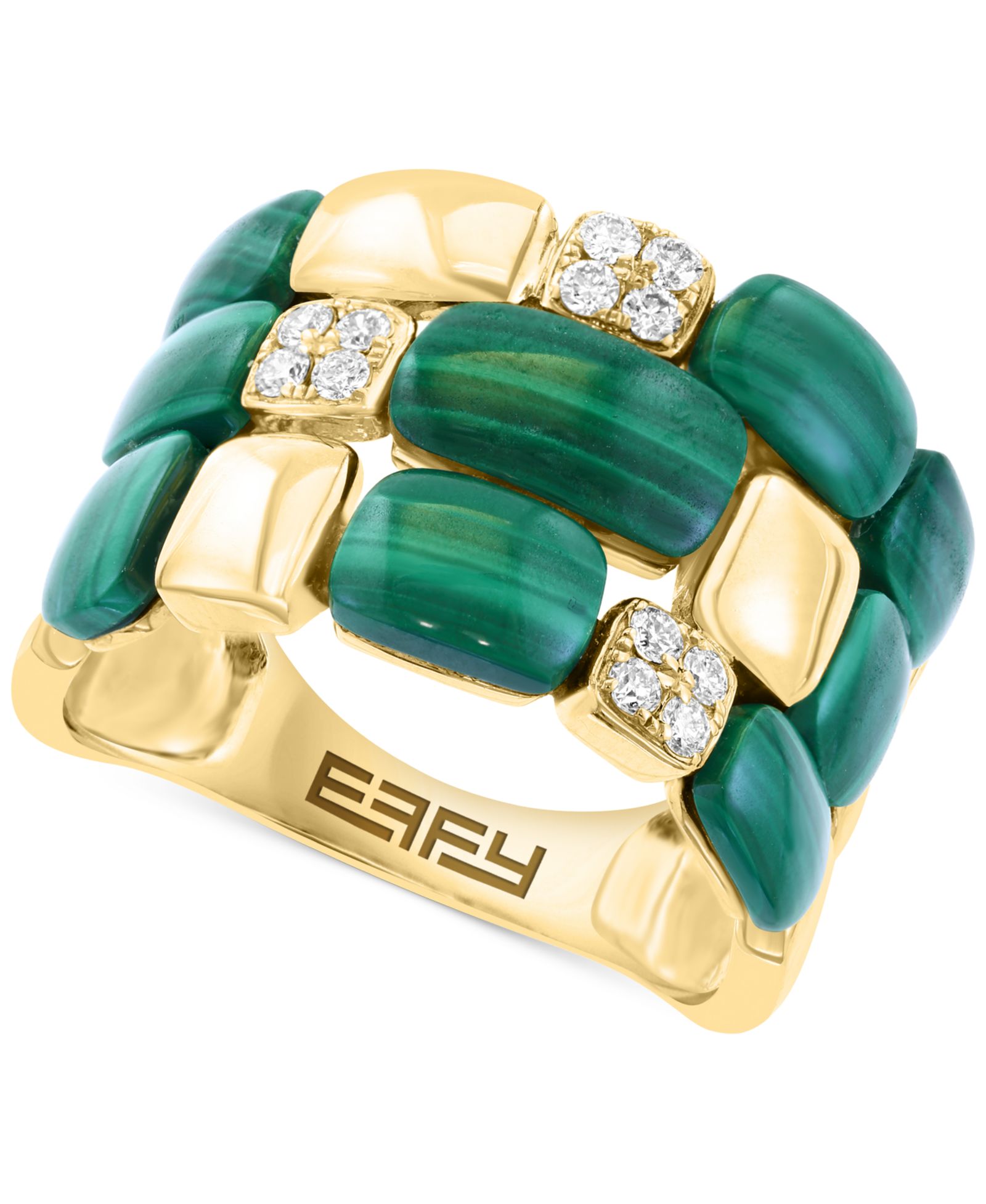 EFFY® Malachite & Diamond (1/5 ct. t.w.) Triple Row Statement Ring in 14k Gold