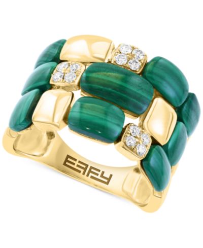 Кольцо EFFY® Malachite & Diamond (1/5 ct. t.w.) Triple Row Statement в 14k Gold