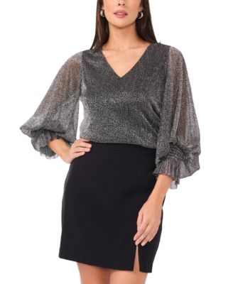 Vince Camuto Женский Metallic V-Neck Sheer-Sleeve Top