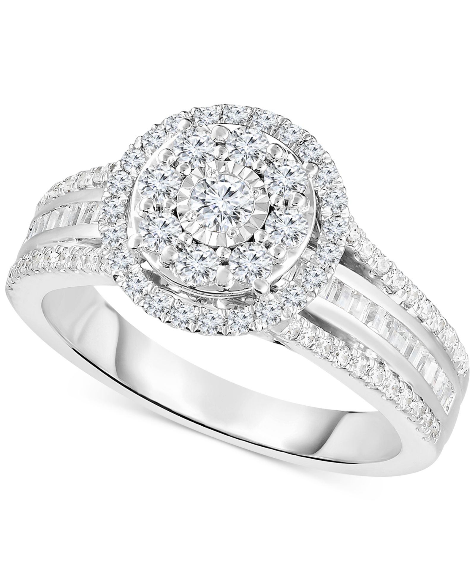 TruMiracle® Diamond Round Halo Cluster Engagement Ring (1 ct. t.w.) in 10k White Gold
