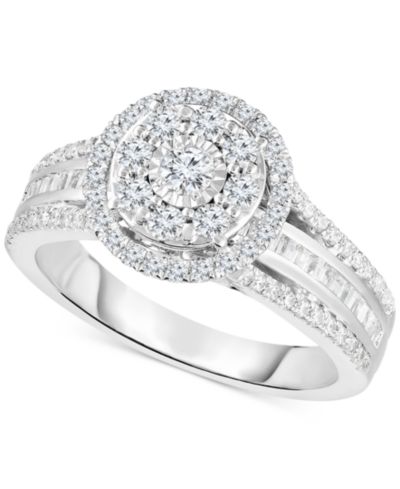 TruMiracle® Diamond Round Halo Cluster Engagement Ring (1 ct. t.w.) in 10k White Gold