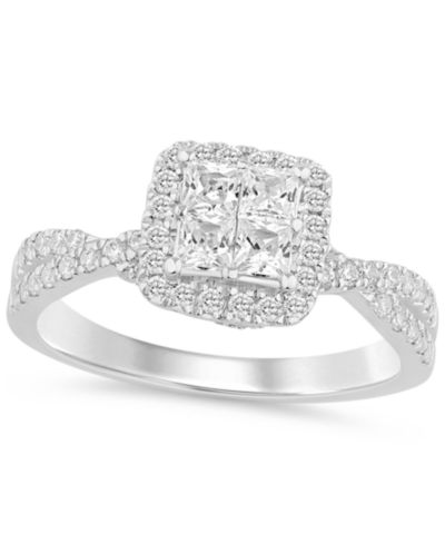 Помолвочное кольцо Diamond Princess Halo Cluster в 14k White Gold (1 ct. t.w)