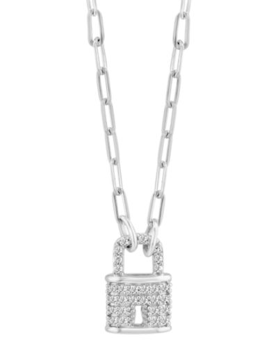 EFFY® Diamond Padlock 18" Pendant Necklace (1/6 ct. t.w.) in Sterling Silver