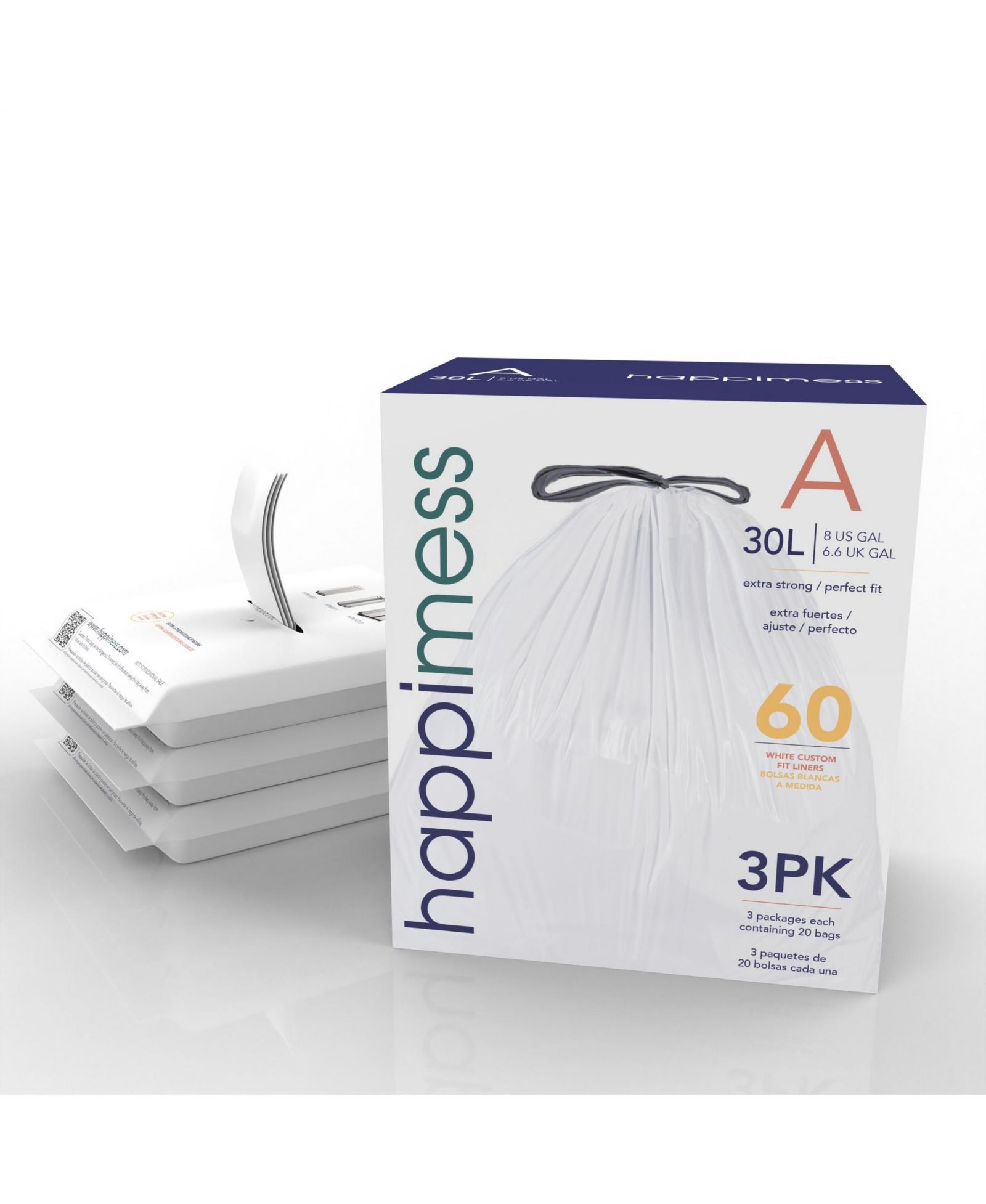 Мусорные пакеты Happimess Unscented Drawstring Slim, 60 шт.